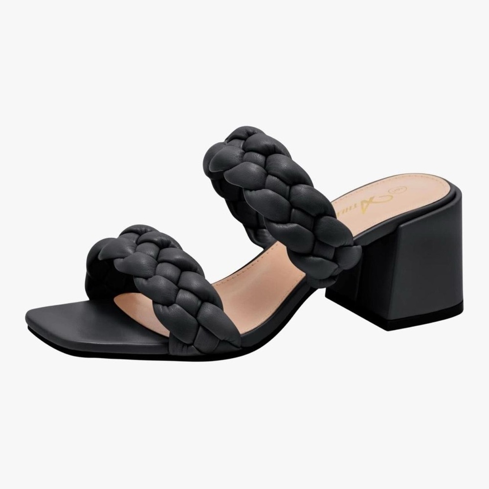 Athlefit Black Faux Leather Block Heel Sandals